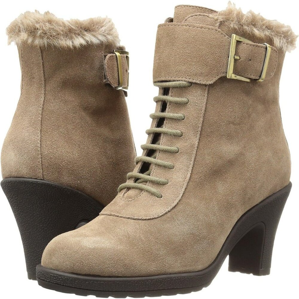 Aerosoles Rufflection Taupe Suede Memory Foam Comfort Booties - Size 7.5M